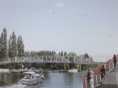 An impression of how the footbridge will appear looking downstream on the towpath